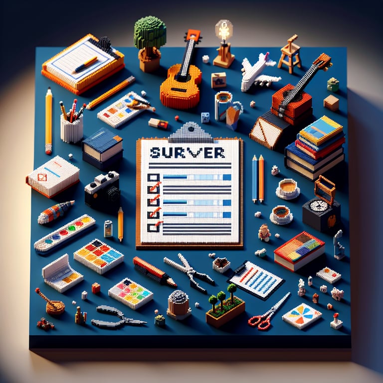 3D voxel sculpture illustrating a leisure interest poll for hobby feedback