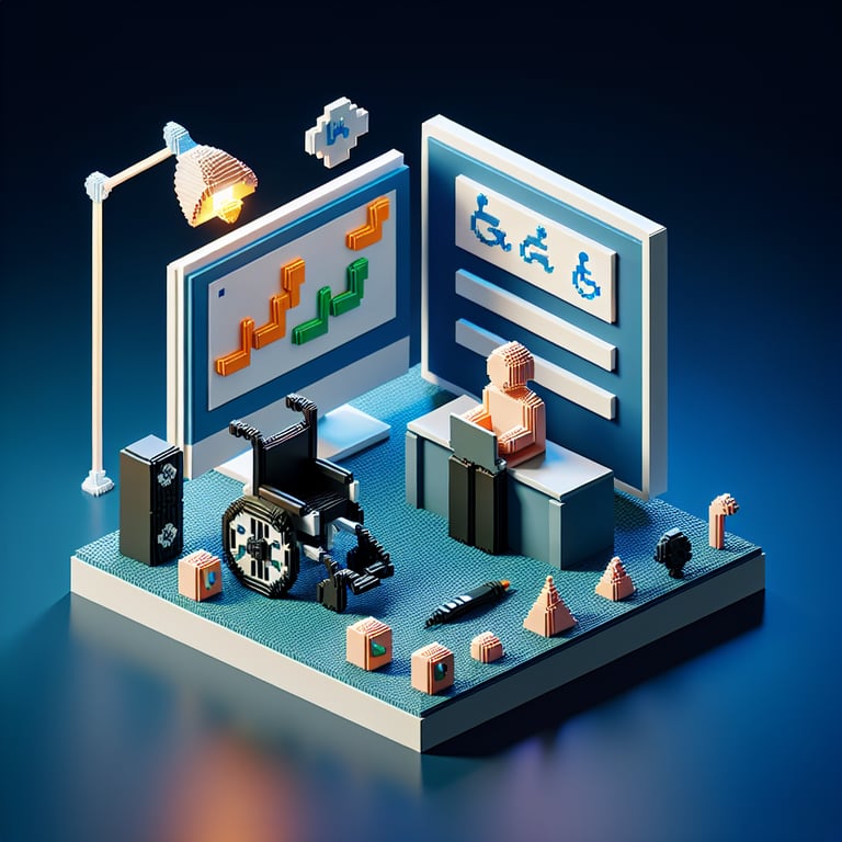 Artistic 3D voxel rendering of a barrier-free accessibility questionnaire ecosystem