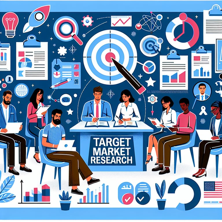 Illustration highlighting key topics in Target Market Research survey questions.