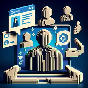 3D voxel art depicting the concept of online counseling surveys on a dark blue background.