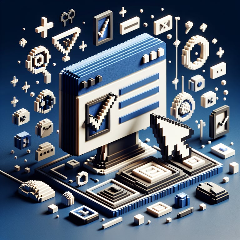 3D voxel illustration of marketing poll blocks for ad effectiveness