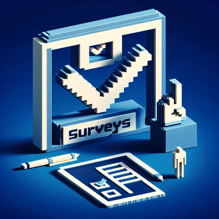 Artistic 3D voxel sculpture illustrating paraprofessional survey engagement