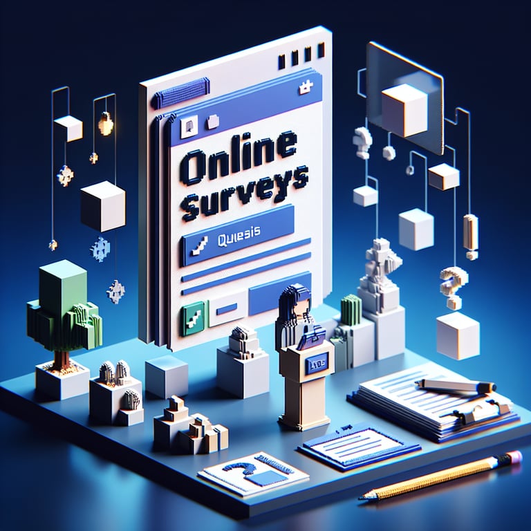 Artistic 3D voxel art capturing CTE survey question insights