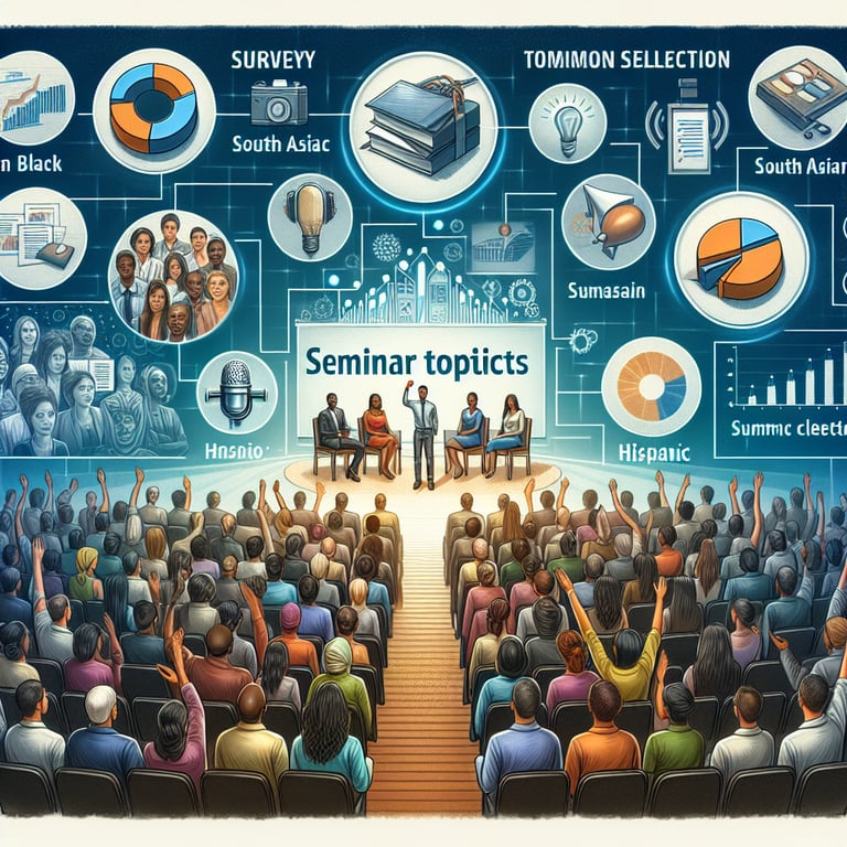 Illustration depicting the process of determining audience-resonating seminar topics via seminar survey questions.