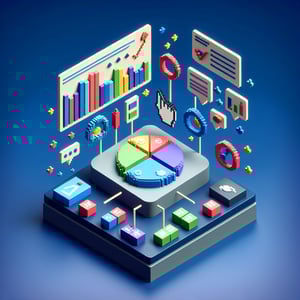 3D voxel art depicting the concept of conjoint analysis surveys on a dark blue background.