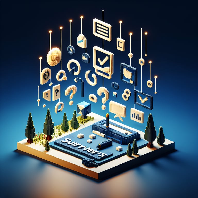 Artistic 3D voxel art illustrating a reception desk feedback panel