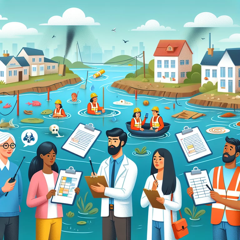 Illustration depicting hot topics in Environmental (Water Pollution) survey questions.