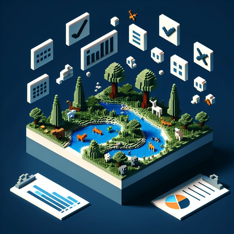 Artistic 3D voxel illustrating environmental questionnaire design