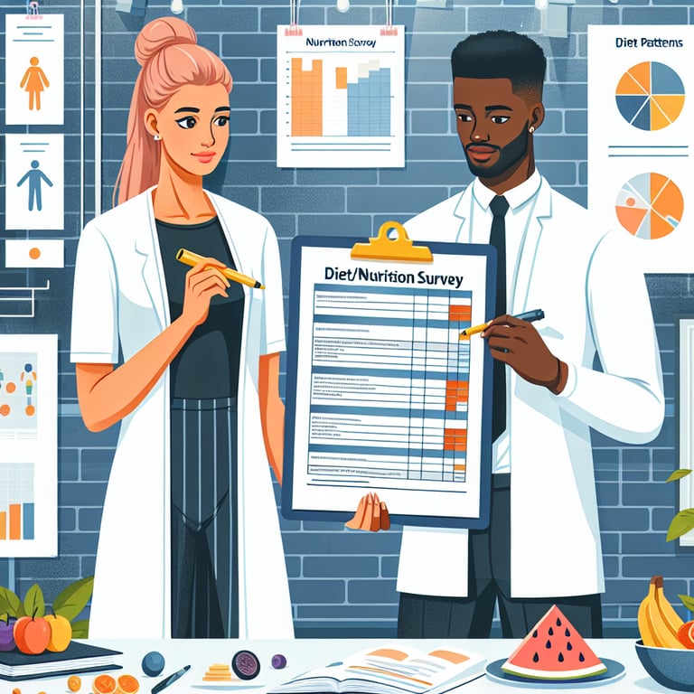 Illustration outlining key topics for effective Diet/Nutrition survey questions.