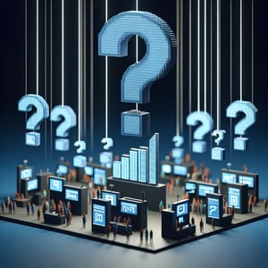 3D voxel art depicting online surveys concept, suitable for trade show exhibitor survey landing page.