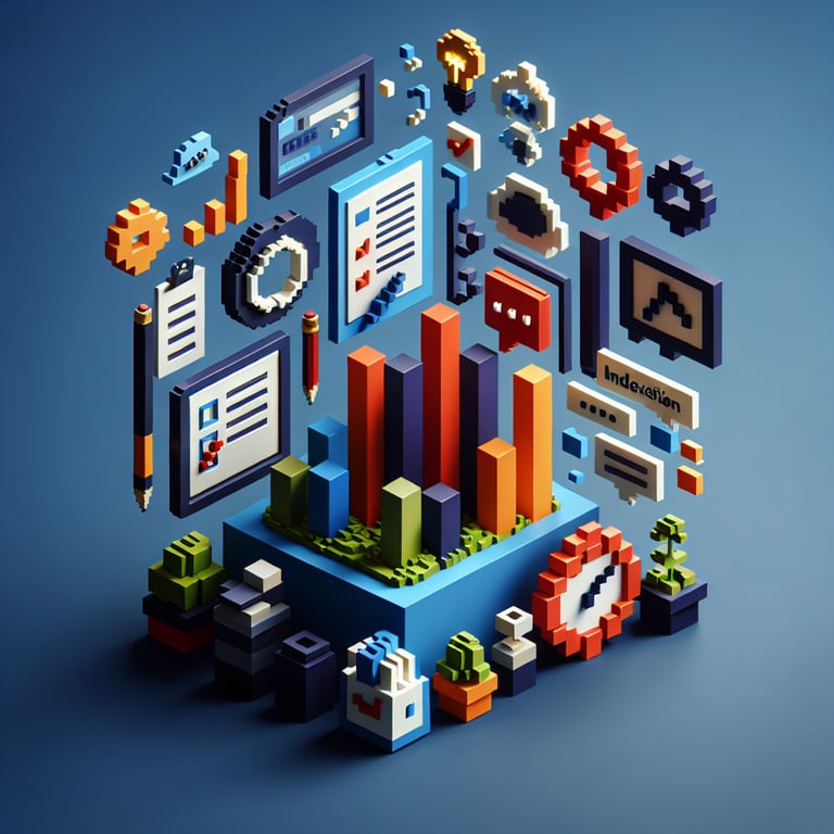 3D voxel art symbolizing innovation survey analytics