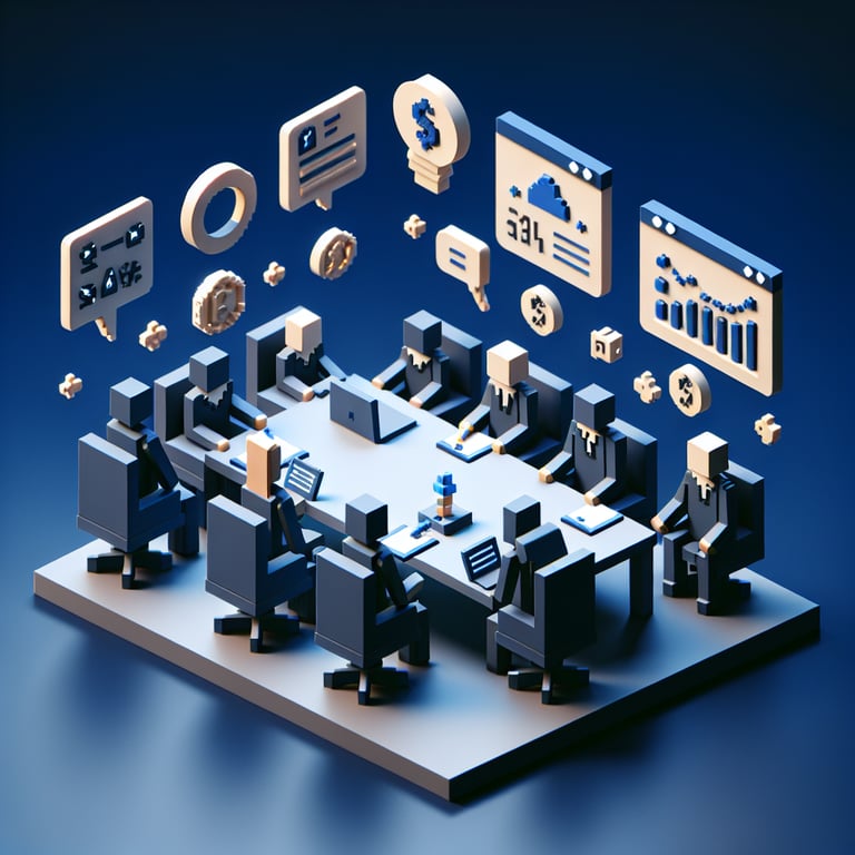 3D voxel art depicting online surveys with dark blue background, symbolizing pricing survey questions.