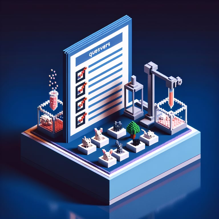 Creative 3D voxel artwork depicting ethics poll on animal testing