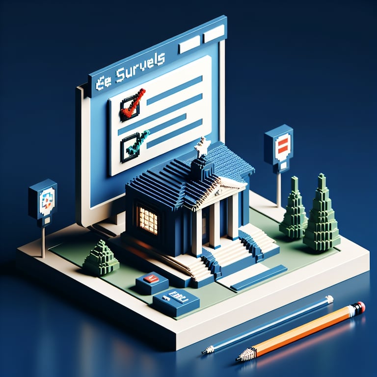 Artistic 3D voxel depicting school feedback forms and graphs