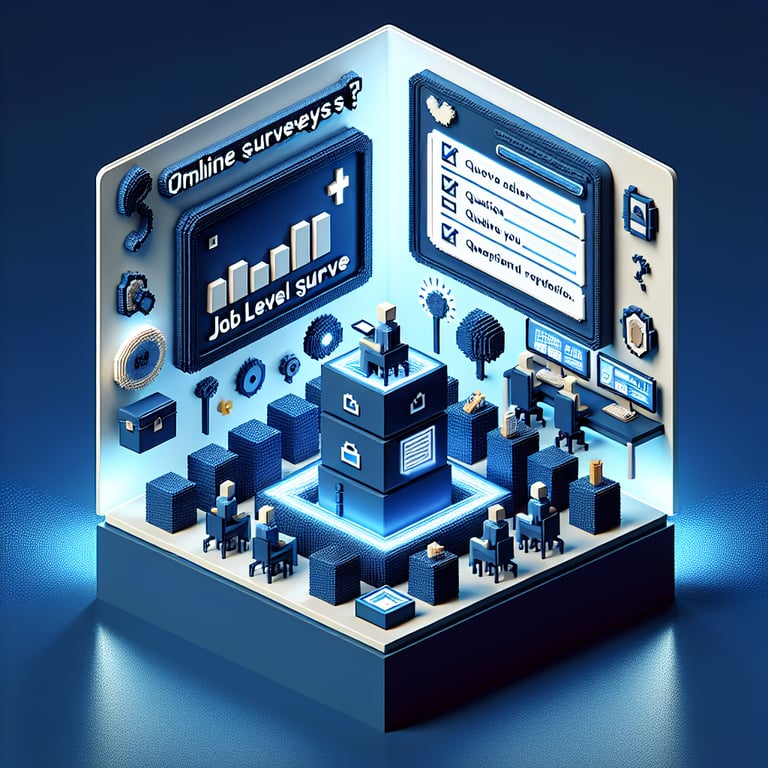 Artistic 3D voxel diagram showing job tiers and survey data relationships