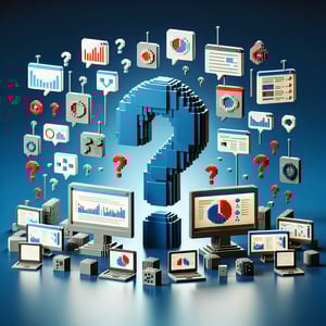 3D voxel art depicting online surveys, set against a dark blue background, representing BRFSS survey questions.