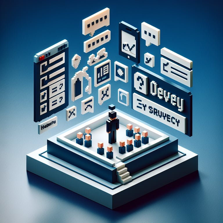 Artistic 3D voxel art of an exit poll cube symbolizing a job departure survey