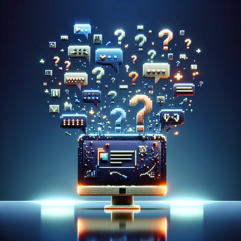 3D voxel art illustrating the concept of online math example surveys on a dark blue background.