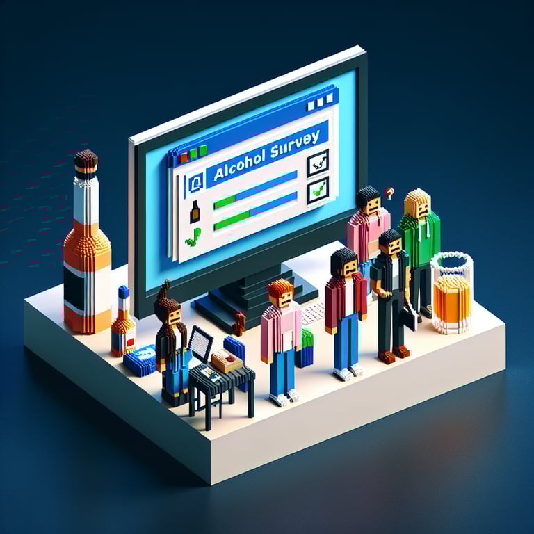 Artistic 3D voxel sculpture portraying a student alcohol consumption poll