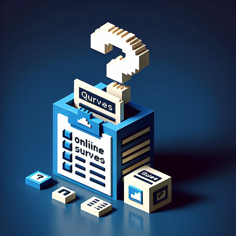Artistic 3D voxel art depicting an online quantity surveying N5 exam question and memo survey design