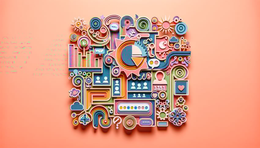 Playful paper-cut illustration featuring humorous poll questions for engaging Zoom meetings.