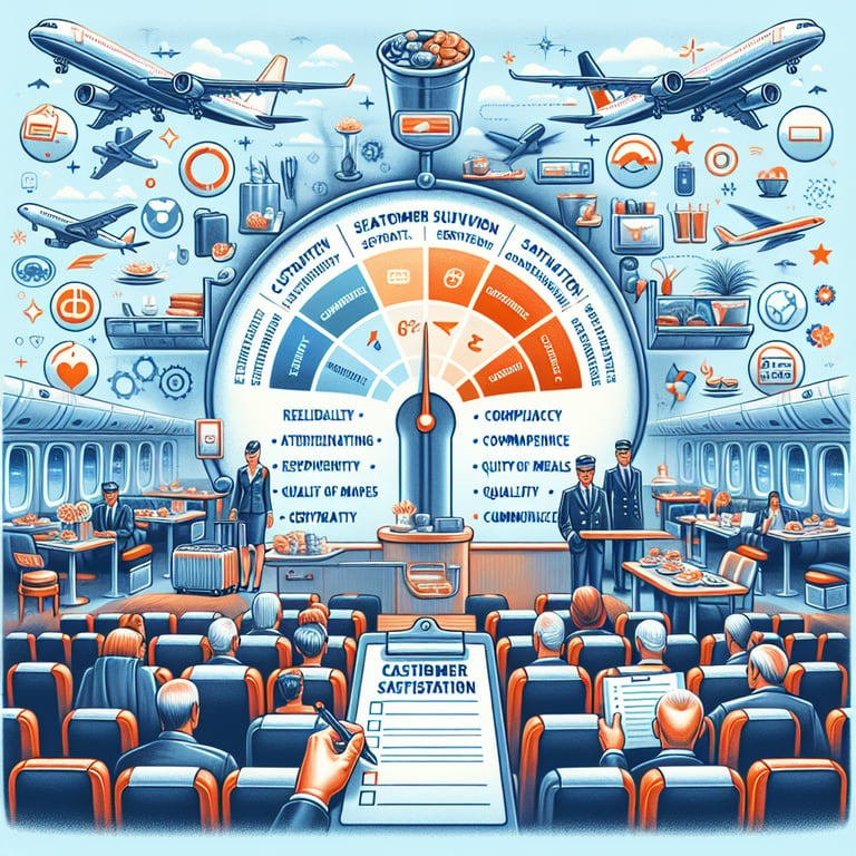 Illustration exploring key topics in Airline Customer Satisfaction survey questions.