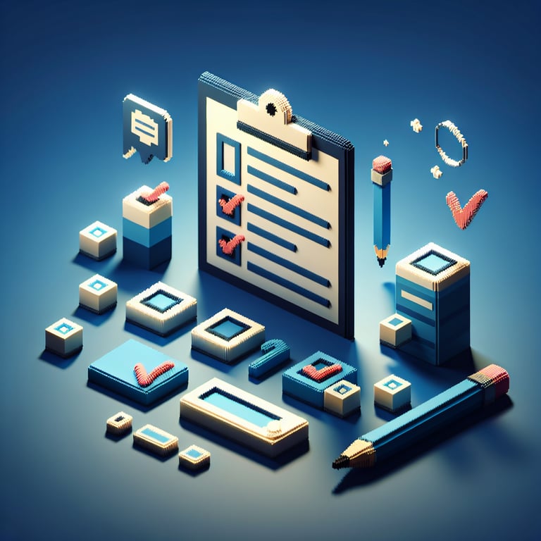 Artistic 3D voxel concept of a print survey dashboard