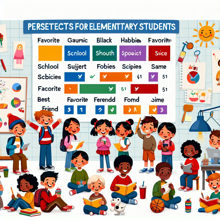 Illustration depicting relevant topics for Elementary Student survey questions.