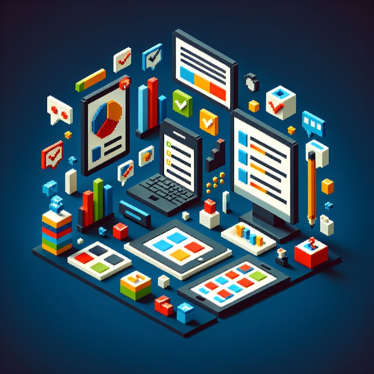 Artistic 3D voxel depicting student engagement survey on campus