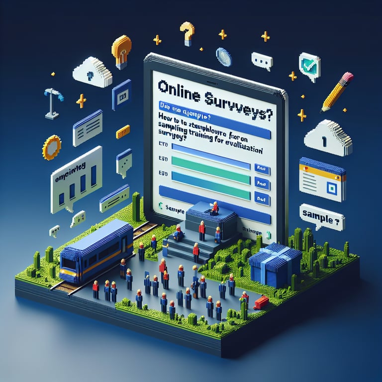 3D voxel art showcasing a complimentary training evaluation questionnaire blueprint