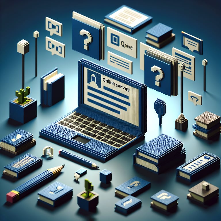 Artistic 3D voxel showcasing digital and face-to-face learning survey themes