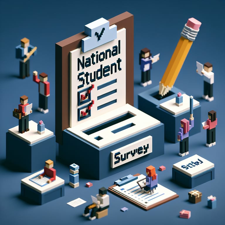 Creative 3D voxel art depicting student feedback survey