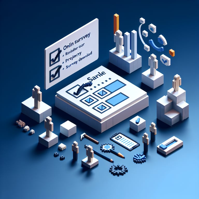 3D voxel art illustrating an interactive project survey download