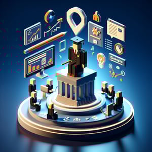 3D voxel art depicting online surveys, symbolizing higher education employee engagement queries.