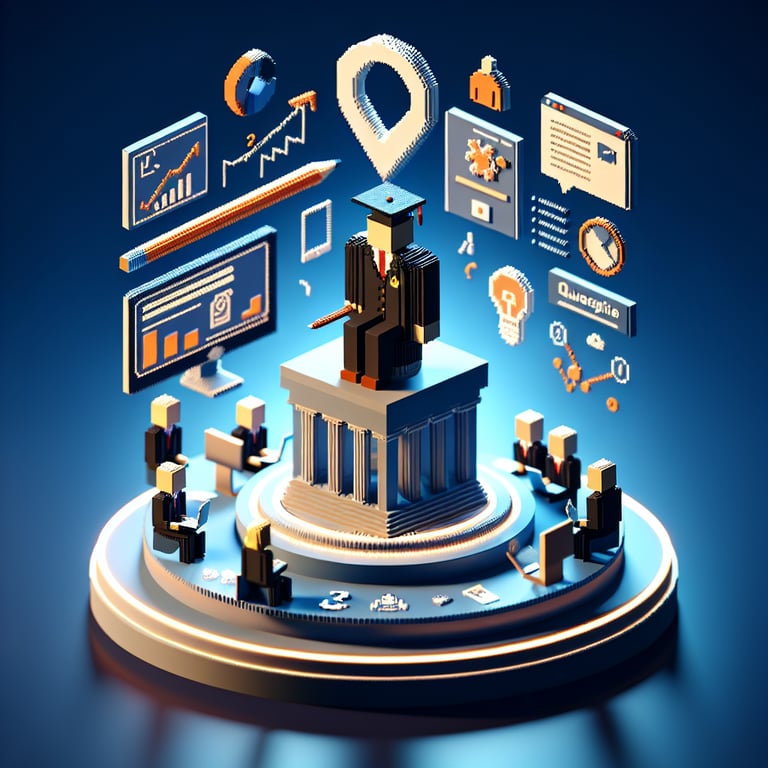 3D voxel art depicting online surveys, symbolizing higher education employee engagement queries.