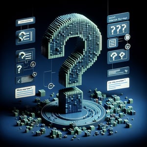 3D voxel art depicting online interval surveys, with a dark blue background.