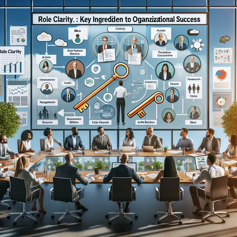 Illustration depicting the concept of Role Clarity as a key factor in organizational success through survey questions.