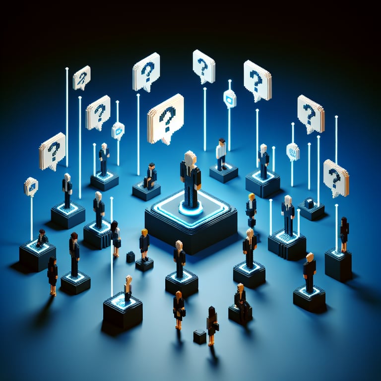 Artistic 3D voxel sculpture depicting staff morale feedback collection