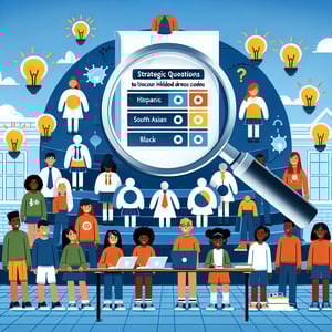 Illustration of strategic questions for uncovering hidden insights in School Dress Code surveys.