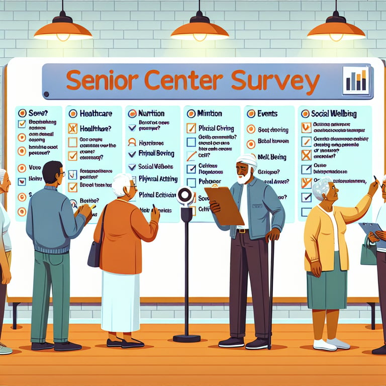 Illustration of relevant topics for Senior Center survey questions.