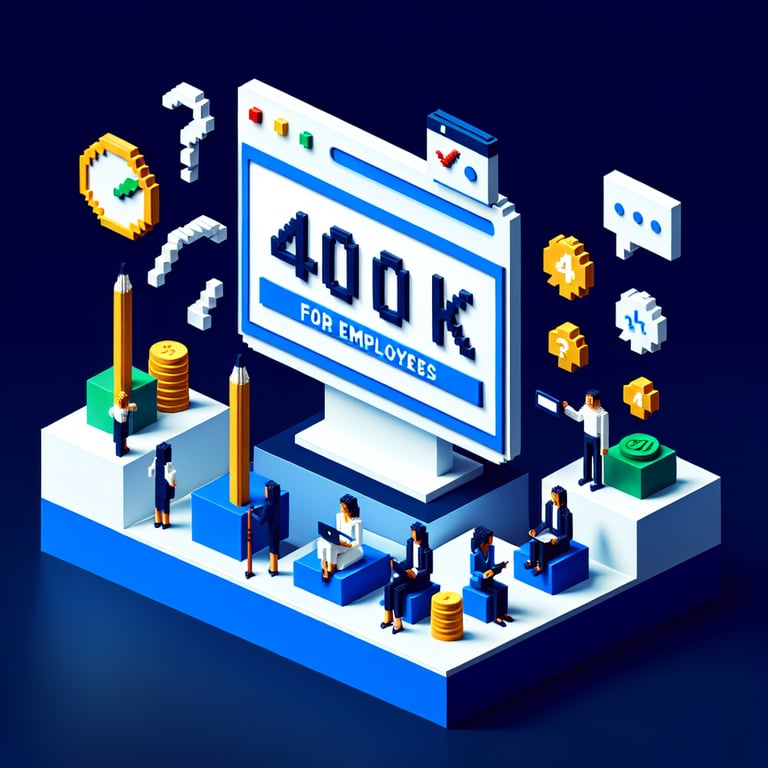 Artistic 3D voxel art illustrating a workplace 401k engagement poll