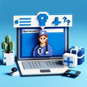 3D voxel art depicting online survey concept related to fall prevention for nurses.