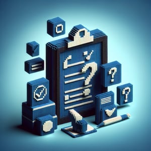 3D voxel art depicting the concept of online ACO CAHPS surveys on a dark blue background.
