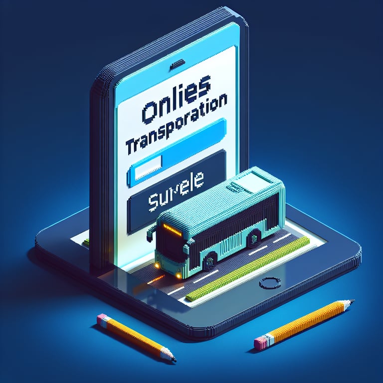3D voxel art illustrating route efficiency feedback for bus transportation survey