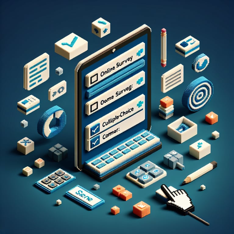 Artistic 3D voxel mapping out a customer feedback survey theme