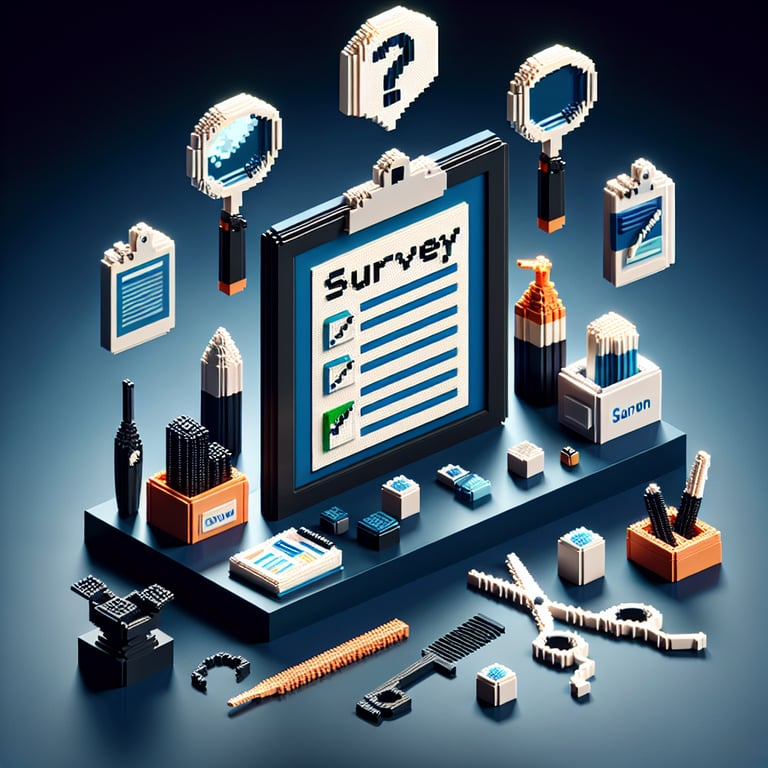 Artistic 3D voxel depicting a new salon business survey blueprint