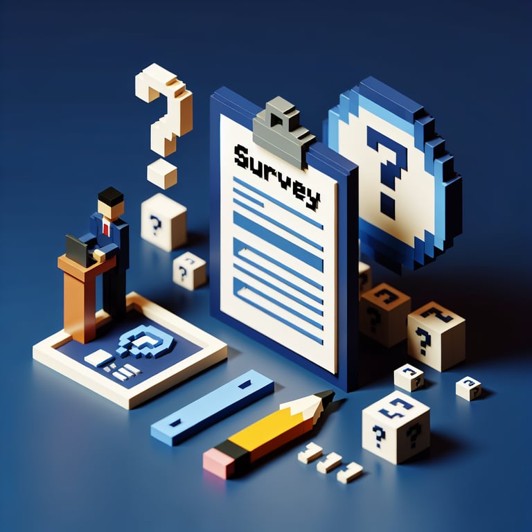 Artistic 3D voxel illustrating optimal question range in qualitative surveys