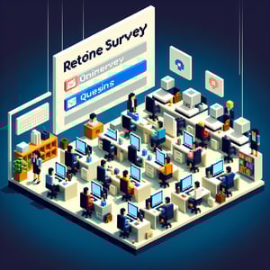 3D voxel art depicting online surveys concept on a dark blue background, representing return to office surveys.