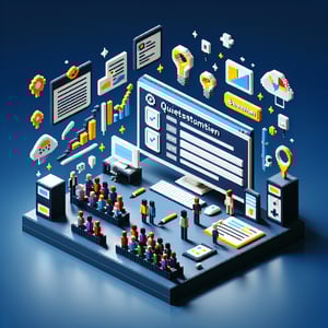 3D voxel art illustrating online relationship status surveys on a dark blue background.