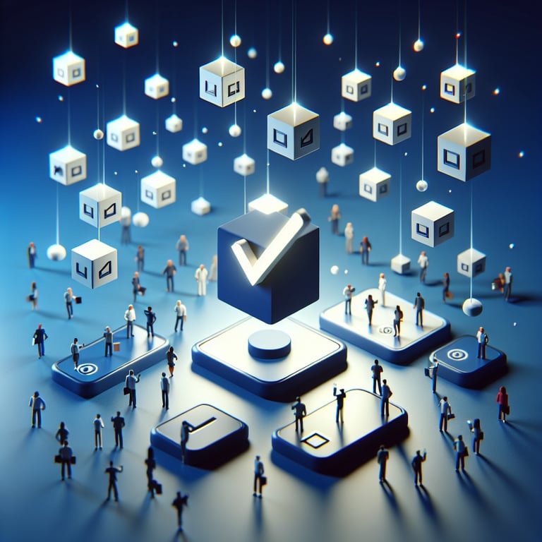 Artistic 3D voxel dashboard illustrating team leadership evaluation